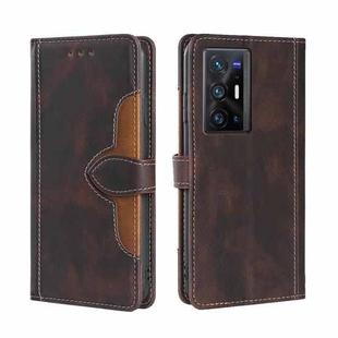 For vivo X70 Pro+ Skin Feel Straw Hat Magnetic Buckle Leather Phone Case(Brown)