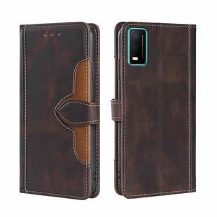 For vivo Y73s 2021 Skin Feel Straw Hat Magnetic Buckle Leather Phone Case(Brown)