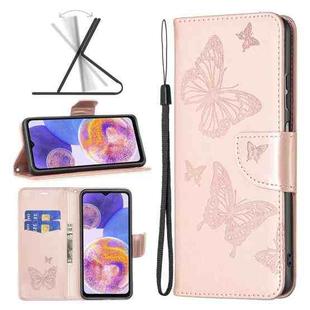 For Samsung Galaxy A23 5G Two Butterflies Embossing Leather Phone Case(Rose Gold)