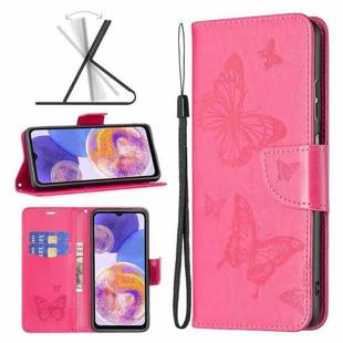 For Samsung Galaxy A23 5G Two Butterflies Embossing Leather Phone Case(Rose Red)