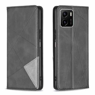 For vivo Y15s Rhombus Texture Horizontal Flip Magnetic Leather Phone Case(Black)
