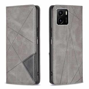 For vivo Y15s Rhombus Texture Horizontal Flip Magnetic Leather Phone Case(Grey)