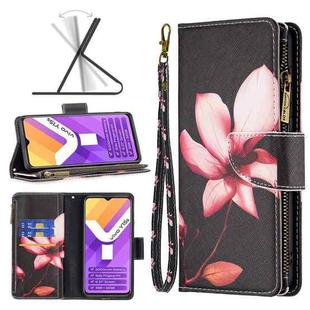 For vivo Y15s Colored Drawing Pattern Zipper Horizontal Flip Leather Phone Case(Lotus)