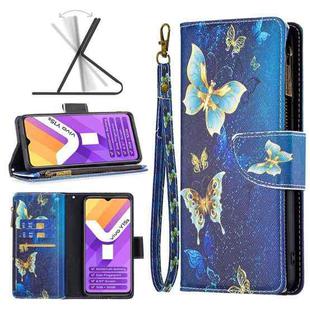 For vivo Y15s Colored Drawing Pattern Zipper Horizontal Flip Leather Phone Case(Gold Butterfly)