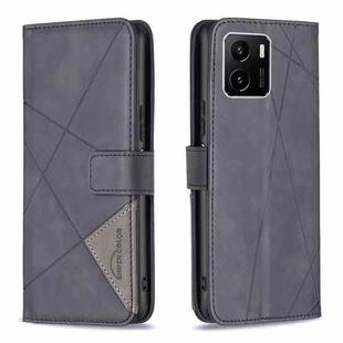 For vivo Y15s Rhombus Texture Magnetic Buckle Horizontal Flip Leather Phone Case(Black)