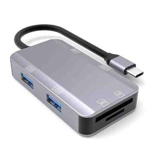 NK-3049 6 in 1 USB-C / Type-C to TF / SD Card Slot + 4 USB Female Adapter(Space Grey)