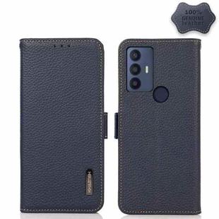 For TCL 30 SE / 306 / 305 KHAZNEH Side-Magnetic Litchi Genuine Leather RFID Phone Case(Blue)