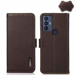 For TCL 30 SE / 306 / 305 KHAZNEH Side-Magnetic Litchi Genuine Leather RFID Phone Case(Brown)