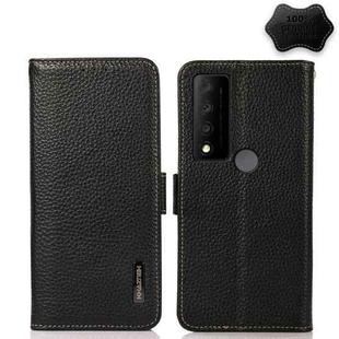 For TCL 30V 5G / 30 XE 5G KHAZNEH Side-Magnetic Litchi Genuine Leather RFID Phone Case(Black)