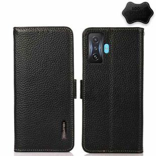 For Xiaomi Redmi K50 Gaming KHAZNEH Side-Magnetic Litchi Genuine Leather RFID Phone Case(Black)