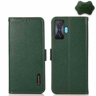 For Xiaomi Redmi K50 Gaming KHAZNEH Side-Magnetic Litchi Genuine Leather RFID Phone Case(Green)