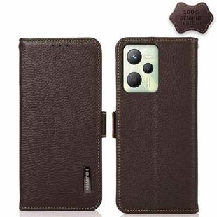 For OPPO Realme C35 KHAZNEH Side-Magnetic Litchi Genuine Leather RFID Phone Case(Brown)