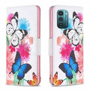 For Nokia G21 / G11 Colored Drawing Pattern Horizontal Flip Leather Phone Case(Butterflies)