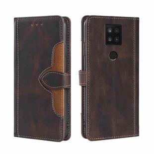 For Sharp Aquos Sense 4 Plus Skin Feel Straw Hat Magnetic Buckle Leather Phone Case(Brown)