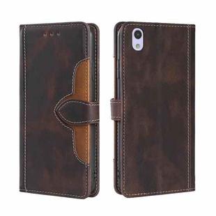 For Sharp Aquos Sense SH-01K SHV40 SH-M05 Skin Feel Straw Hat Magnetic Buckle Leather Phone Case(Brown)