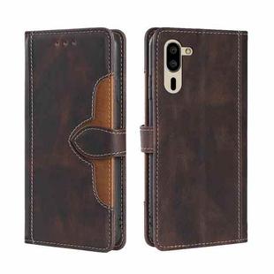 For Sharp Simple Sumaho 5 Skin Feel Straw Hat Magnetic Buckle Leather Phone Case(Brown)