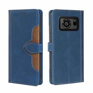 For Sharp Aquos R6 Skin Feel Straw Hat Magnetic Buckle Leather Phone Case(Blue)