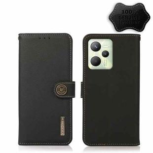 For OPPO Realme C35 KHAZNEH Custer Genuine Leather RFID Phone Case(Black)