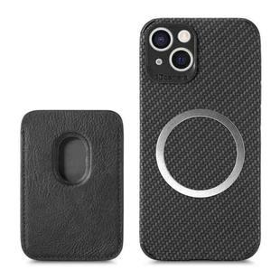 For iPhone 13 Carbon Fiber Leather Card Magsafe Case(Black)
