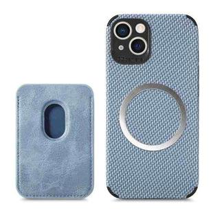 For iPhone 13 Carbon Fiber Leather Card Magsafe Case(Blue)