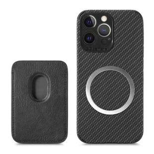 For iPhone 13 Pro Carbon Fiber Leather Card Magsafe Case (Black)
