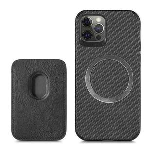 For iPhone 12 Pro Carbon Fiber Leather Card Magsafe Case(Black)