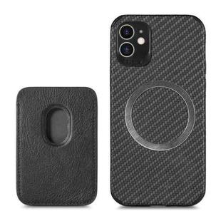 For iPhone 11 Carbon Fiber Leather Card Magsafe Case (Black)