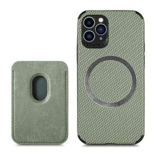 For iPhone 11 Pro Carbon Fiber Leather Card Magsafe Case (Green)