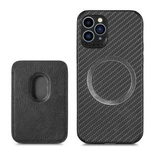For iPhone 11 Pro Max Carbon Fiber Leather Card Magsafe Case (Black)