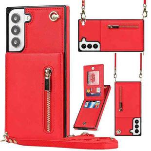 For Samsung Galaxy S22 5G Cross-body Square Zipper Card Holder Bag Phone Case(Red)