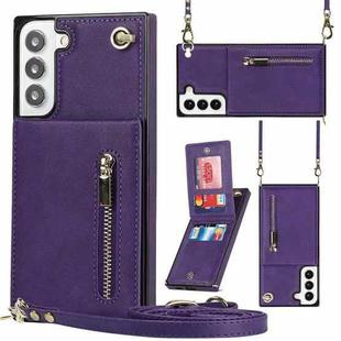 For Samsung Galaxy S22 5G Cross-body Square Zipper Card Holder Bag Phone Case(Purple)