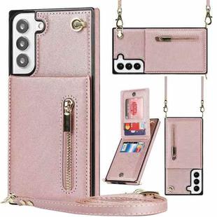 For Samsung Galaxy S22 5G Cross-body Square Zipper Card Holder Bag Phone Case(Rose Gold)