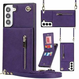 For Samsung Galaxy S22+ 5G Cross-body Square Zipper Card Holder Bag Phone Case(Purple)