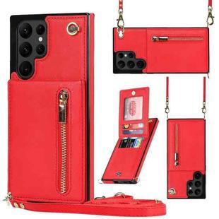 For Samsung Galaxy S22 Ultra 5G Cross-body Square Zipper Card Holder Bag Phone Case(Red)