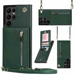 For Samsung Galaxy S22 Ultra 5G Cross-body Square Zipper Card Holder Bag Phone Case(Green)