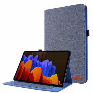 For Samsung Galaxy Tab S8 Ultra Horizontal Flip Fabric Leather Tablet Case with Card Slots & Holder(Blue)