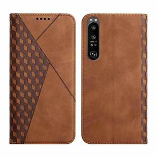 For Sony Xperia 1 III Diamond Splicing Skin Feel Magnetic Leather Phone Case(Brown)