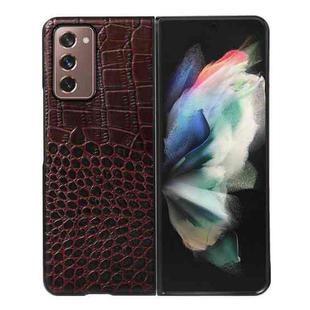 For Samsung Galaxy Z Fold2 5G Crocodile Top Layer Cowhide Leather Phone Case(Coffee)