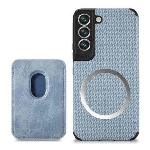 For Samsung Galaxy S22+ 5G Carbon Fiber Leather Card Magsafe Phone Case(Blue)