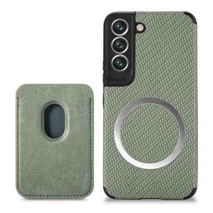 For Samsung Galaxy S22+ 5G Carbon Fiber Leather Card Magsafe Phone Case(Green)