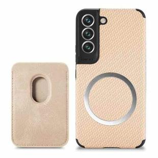 For Samsung Galaxy S22+ 5G Carbon Fiber Leather Card Magsafe Phone Case(Khaki)