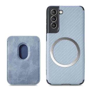 For Samsung Galaxy S21 5G Carbon Fiber Leather Card Magsafe Phone Case(Blue)