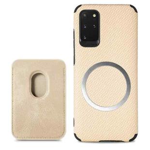For Samsung Galaxy S20+ Carbon Fiber Leather Card Magsafe Phone Case(Khaki)
