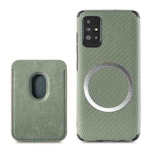 For Samsung Galaxy A51 5G Carbon Fiber Leather Card Magsafe Phone Case(Green)