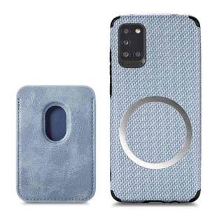 For Samsung Galaxy A31 Carbon Fiber Leather Card Magsafe Phone Case(Blue)