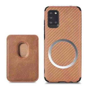 For Samsung Galaxy A31 Carbon Fiber Leather Card Magsafe Phone Case(Brown)