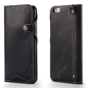 For iPhone 6 Denior Oil Wax Cowhide Magnetic Button Horizontal Flip Leather Case with Card Slots & Wallet(Black)