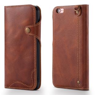 For iPhone 6 Denior Oil Wax Cowhide Magnetic Button Horizontal Flip Leather Case with Card Slots & Wallet(Brown)