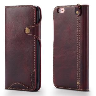 For iPhone 6 Plus / 6s Plus Denior Oil Wax Cowhide Magnetic Button Horizontal Flip Leather Case with Card Slots & Wallet(Dark Red)