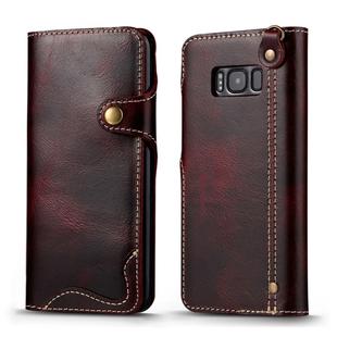 For Galaxy S8 Denior Oil Wax Cowhide Magnetic Button Horizontal Flip Leather Case with Card Slots & Wallet(Dark Red)